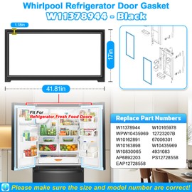 Upgraded W11378944 Refrigerator Door Gasket Compatible with Whirlpool Refrigerator Door Gasket W10163898 WPW10435969 W10162891 Maytag Refrigerator French Door Gasket Seal AFI2538AEB13 Door Seal, Black