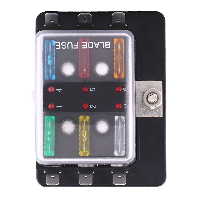 6 Way Circuit Blade Fuse Box Block Holder With LED