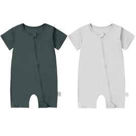 COOKY.D Unisex Baby Bamboo Fiber Short Sleeve Spring Romper Soft Breathable Toddler Ideal Summer Jumpsuit 18-24 Months,2 Pack,Dark Grey&Grey