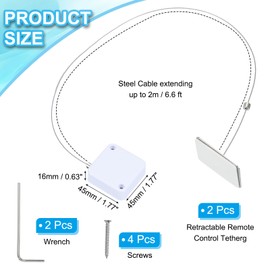 PATIKIL 6.6 ft Retractable Remote Control Tether, 2 Pack Security Cable Lanyard Lock with Double Sided Adhesive & Screw for TV Remote Control Gaming Controller, White(Square Iron Cap)