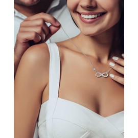 Lynwei Infinity Necklace for Women 925 Sterling Silver Infinity Opal Pendant Necklace Jewelry for Women Girlfriend Double Circle Double Heart Bracelet Anklet, Sterling Silver, Cubic Zirconia