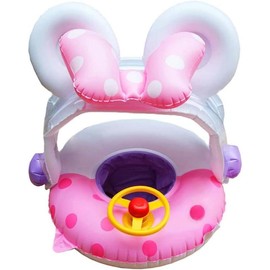 Baby Swimming Pool Floats with Removable Sun Protection Canopy, Cute Inflatable Raft with Seat and Handle, No Flip Over Kids Infants Boat Swim Ring for Toddlers 4-48 Months - Style: Purple Dinosaur