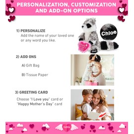 DolliBu Happy Mother's Day Super Soft Plush Raccoon Figure - Cute Stuffed Animal with Pink Heart Message for Best Mommy, Grandma, Wife, Daughter - 9" Inches