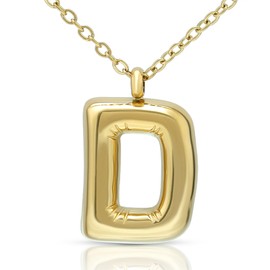 Joacii 18K Gold-Plated Bubble Initial Letter Pendant Necklace for Women Chunky Custom Puffy Alphabet Letter Name Drop Necklace for Men, Stainless Steel