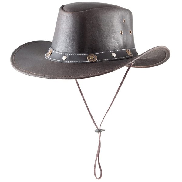 PFIFF 101003 Texas Western Hat, Suede Leather, Cowboy Hat, Western Cowboy Hat, Brown, XL