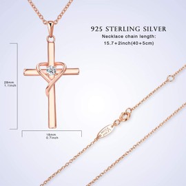 AmorAime 925 Sterling Silver Cross Necklace for Women Men 14A CZ Birthstone Necklaces Gifts for Mother's Day, Birthday