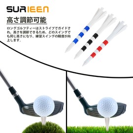 Golf Long Tees 50 Pack Golf Tees 83mm Graduated Height Adjustable Easy Ride Stripe Anti-Break Golf Tees with Line (Blue & White)