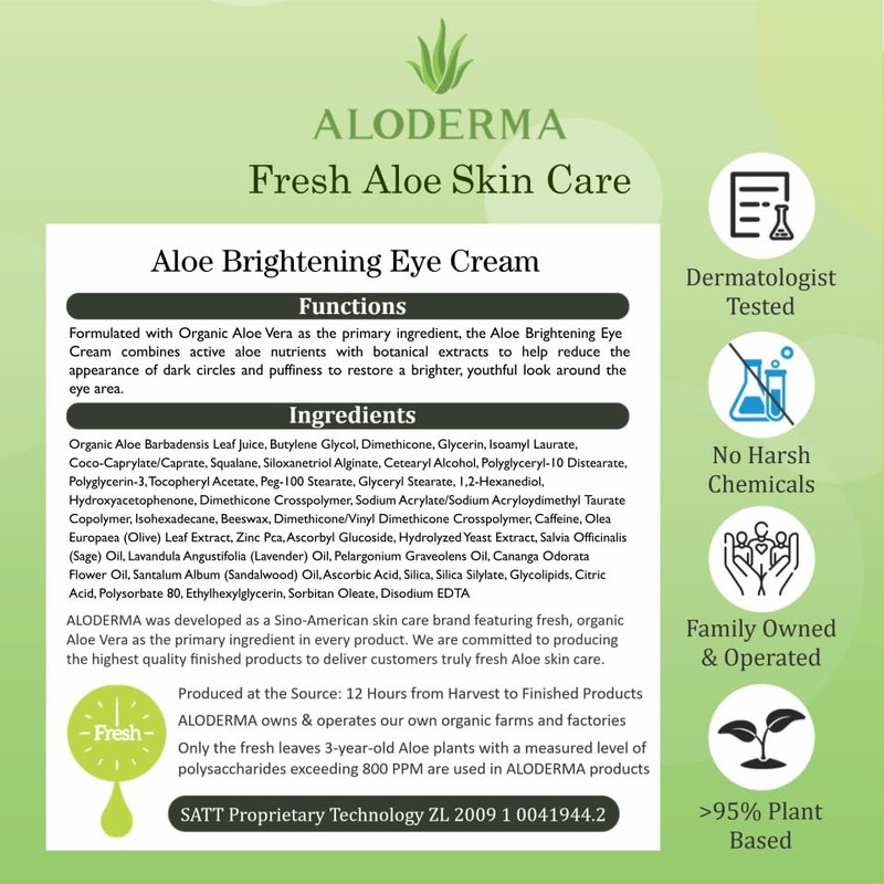 Aloderma- Crema iluminadora para ojos con aloe vera orgánico: crema