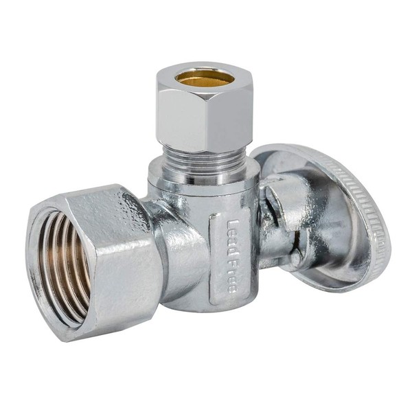 Eastman 1/2 inch FIP x 3/8 inch OD Compression Quarter Turn Angle Stop Valve, Brass Plumbing Fitting, Chrome, 10733LF