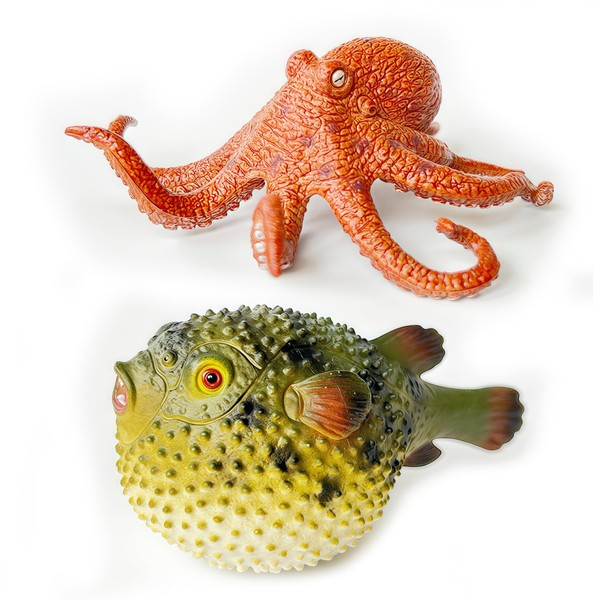 Pufferfish and Octopus Toys for Kids, Realistic Sea Animals Action