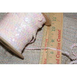 Unbranded Faceted Sequins Trim 5 cm Creamy White with Pink Blush 5 Yards Sewing Craft