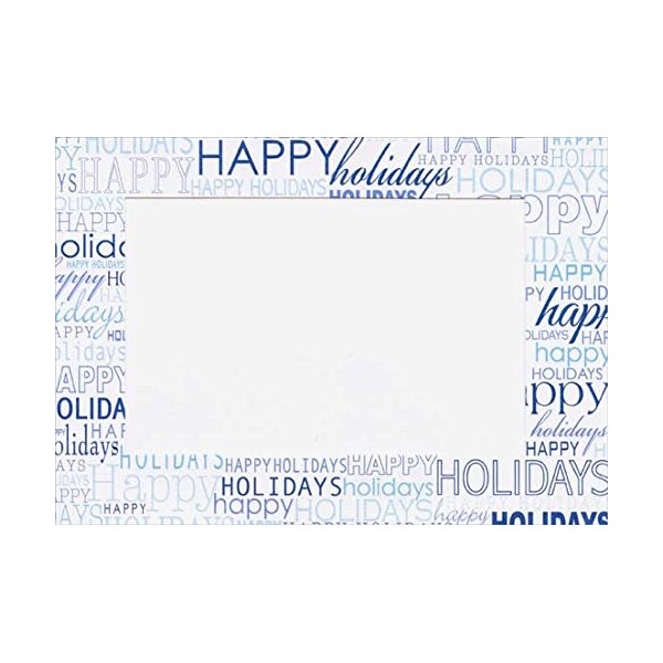 Blue Happy Holidays Photo Holders - Box of 18 Designer Greetings Christmas Cards
