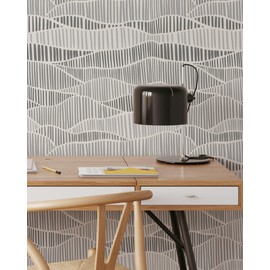 Coloritto Minimalist Boho Waves Wallpaper | Removable Self Adhesive Scandinavian Black and White Wallpaper, Wavy Stripes Peel and Stick Wall Decor (Sample 12" W x 8" H)