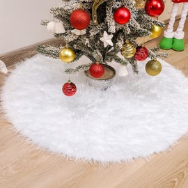 AWOCAN 30.7" White Plush Christmas Tree Skirts for Merry Christmas Decoration New Year Xmas Christmas Party Supply Fits Any Size Tree
