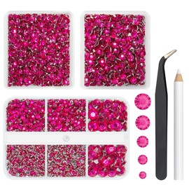 qiipii 5070PCS Rose Red Resin Crystal Rhinestones for Crafting Dark Hot Pink Flatback Stones Gems 2mm 3mm 4mm 5mm 6mm Diamonds Crystals Charms Supplies for Nails Face Eyes Makeup Tumblers DIY Crafts