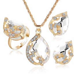FDEETY Jewellery Set Women's Crystal Peacock Jewellery Bridal Wedding Set Wedding Jewellery Bridal Rhinestone Crystal Necklace Pendant Earring Set, Alloy Steel