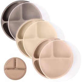 WeeSprout Silicone Plates with Lids for Babies & Toddlers (3 Pack) 100% Food-Grade Dishes for Self Feeding, Divided Design & Raised Edges for Picky Eaters, Dishwasher & Microwave Safe Weaning Supplies