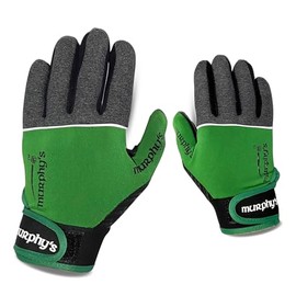 Murphys V2 Gaelic Football Kid's Gloves, Premium Latex Field Players Mittens, Durable Hook and Loop Closure, Grey and Green, 5 / Under 10Y