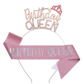 Birthday Queen Sash & Rhinestone Tiara Kit, Birthday Crown Sash, Birthday Crystal Tiara Crown Sash with Birthday Queen, 21st 30th 40th 50th 60th Birthday Gifts for Girls Women