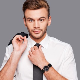 Avaner Men's Watch Bracelet Watch with Roman Numerals Leather Strap Analogue Quartz Men's Watch for Men, Rose-Gold, Strap.