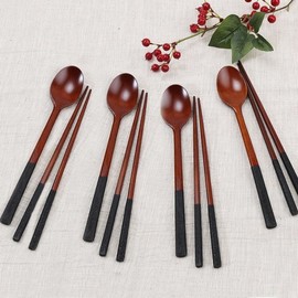 Inhyeon Workshop Natural Lacquer Charcoal Wooden Cutlery 4-Piece Family Set Premium Wooden Cutlery Paper Case Packaging / 인현공방 천연 옻칠 숯 나무수저 4P 가족세트 고급 우드수저 종이케이스 포장