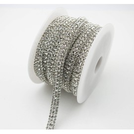 AEAOA 3 Rows 1 Yards Crystal Rhinestone Close Chain Trim Rhinestone Cup Chain for Craft Making and Wedding Party Favor Decoration (Silver+Clear Rhinestone)