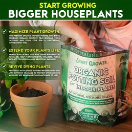 Organic Potting Soil for Indoor Plants. Boost House Plant Growth for Monstera, Fiddle Leaf, Money Tree, Pothos, Snake Plant, Aroid, Flowers, Herbs, Veggies, & More, Smart Grower 3 LB Ready to Plant