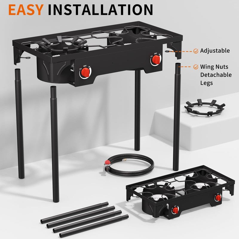 SKOK 2 Burner Propane Stove - Portable Camping Stove with