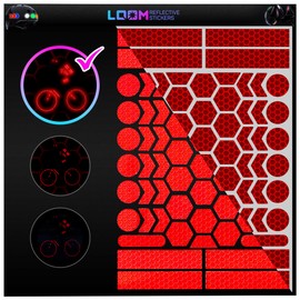LOOM Reflective Stickers Kit (67pcs Brilliant-red)• Nighttime Safety Waterproof Self-Adhesive Decals for Helmets, Skateboard, Bike, Scooter, E-Bike, Motorcycle & Strollers • Bright Colors