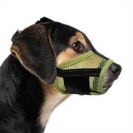 JOYPAWS Dog Muzzle, Air Mesh & Reflective Straps for Medium Dogs - Prevent Chewing/Biting, Allows Panting & Drinking - German Shepherd, Collie, Retriever Green M
