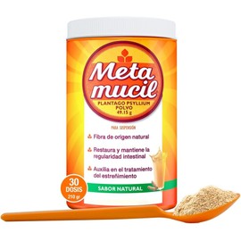 Metamucil Fibra Multibeneficios con Azúcar, Sabor Natural, 210 g, 30 Dosis – Regula el Intestino y Apoya la Digestión