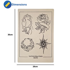 Large A4 Size Flower and Sun Tattoo Practice Skin (Pack of 3)
