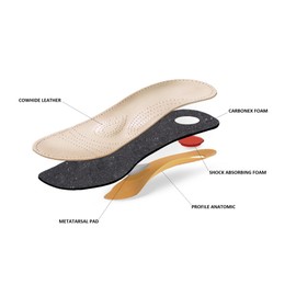 Finest cowhide leather insoles with metatarsal and longitudinal arch support, Relax Limited, Beige, 44 EUR - 10 UK Men