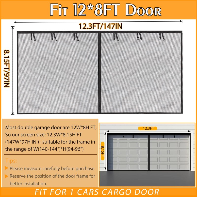 Garage Screen Doors for 1 car garage-12x8FT Fiberglass Durable Heavy
