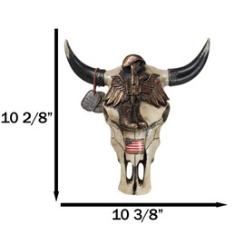 Ebros Gift Rustic Western Patriotic USA American Fallen Soldier Helmet Rifle Boots Dog Tags and Angel Wings Veteran Cow Skull Solemn Memorial Wall Decor Plaque Figurine