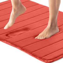 Gorilla Grip Memory Foam Bathroom Rug, Soft Absorbent Comfort Velvet Bath Mat, Dots on Underside, Washable Bathmat, Thick Cushioned Shower Floor Carpet Rugs Room Décor Accessories, 24x17 Mat, Coral