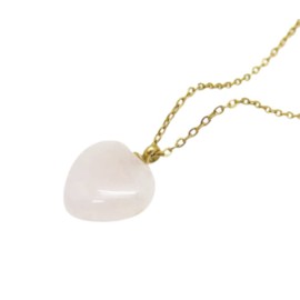 MADIOLA - Collar de Corazón en Chapa Oro 18K, Cuarzo Rosa, Aventurina, Agata, Obsidiana. Gemoterapia, Energiza Chakras, Curación Reiki, Feng Shui (Rosa)