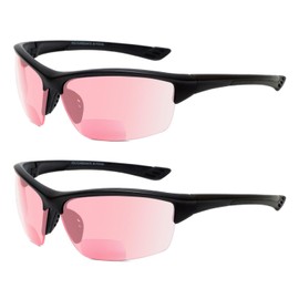 Calabria Sport 202BF 2 Pack FL-41 Pink Bifocal Safety Glasses +2.25 Black Fluorescent Light Sensitivity FL41 Photophobia