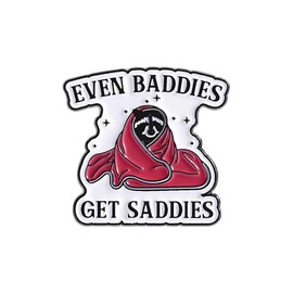 Even Baddies Get Saddies Enamel Pin, Funny Mental Health Quote Brooch Lapel Pin, Red Hooded Figure Hard Enamel Pin Badge