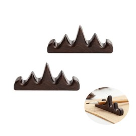 UtySty 2 Pack Calligraphy Pens Holder Brush Pen Stand Chinese Drawing Painting Writing Brushes Rest Rack Black Catalpa Wooden Shelf for Craft Pillow Dip Pen Color Wet Brushes Montain Style 4 Slots