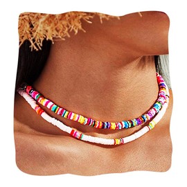 GENBREE Boho Beaded Choker Necklace Colorful Layered Neck Chain Necklaces Beach Short Neck Jewelry for Women