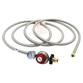 MCAMPAS 12FT 0-30 PSI High Pressure Adjustable Propane Regulator with Gauge, 3/8" Flare x 1/8" MNPT, Stainless Braided Hose for LP Gas Cooker, Burner, Turkey Fryer, Smoker