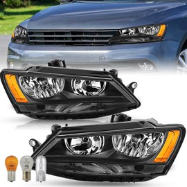 TUSDAR Headlight Assembly Set for 2011-2018 Volkswagen Jetta MK6 Replacement OE Headlamp Driver and Passenger Side Black Housing
