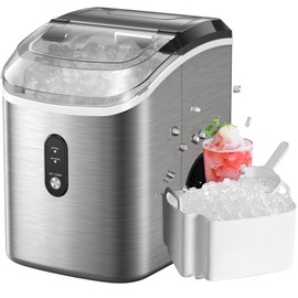 Nugget Ice Maker Countertop, Pellet Ice Machine with Self-Cleaning Function, Produces 33 lbs of Chewable Ice in 24 Hours, Sonic Ice Maker Perfect for Home Kitchens and Offices, Stainless Steel