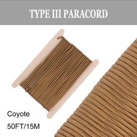 FISHLUND Paracord 550 lb, 7 Strand Type III Paracord Rope 50ft 4mm, High Strength Nylon Parachute Cord for Camping, Survival, Tactical and Hiking, Coyote