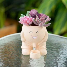 1 PCS Khaki Head Planter Unique Face Flower Pot with Drainage Hole Fun Resin Vase for Succulent and Cactus Indoor Outdoor Office Home Decorations