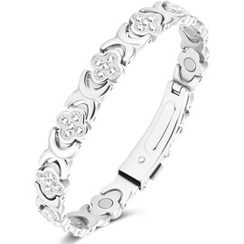 Jeracol 99% Copper Bracelet for Women,Magnetic Bracelet for Women with Lucky Clover Design,Adjustable Length with Sizing Tool in Gift Box(Silver)