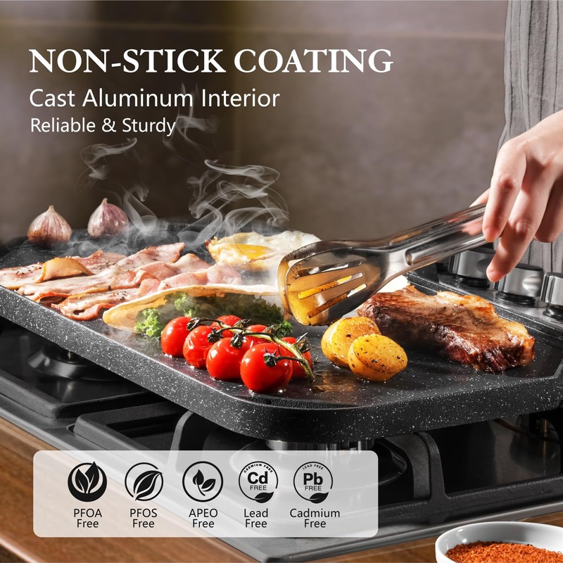 SENSARTE Nonstick Griddle Grill Pan, Pro-Grid Reversible Grill & Griddle