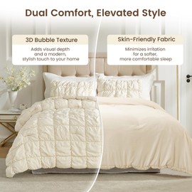 Amelie Home Beige Bubble Comforter Set Twin, 2 Pieces Ultra Soft Cozy Bedding Set for All Seasons, Farmhouse Luxury Gift for Women Home Decor, 68 x 90 inches
