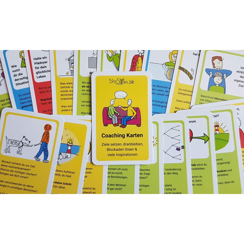 Coaching cards set - setting goals, sticking to them, solving
